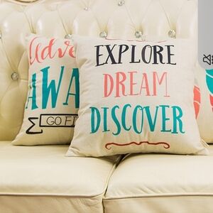 Decorative pillow covers (2) 17"X17", excellent condition, cute sayings